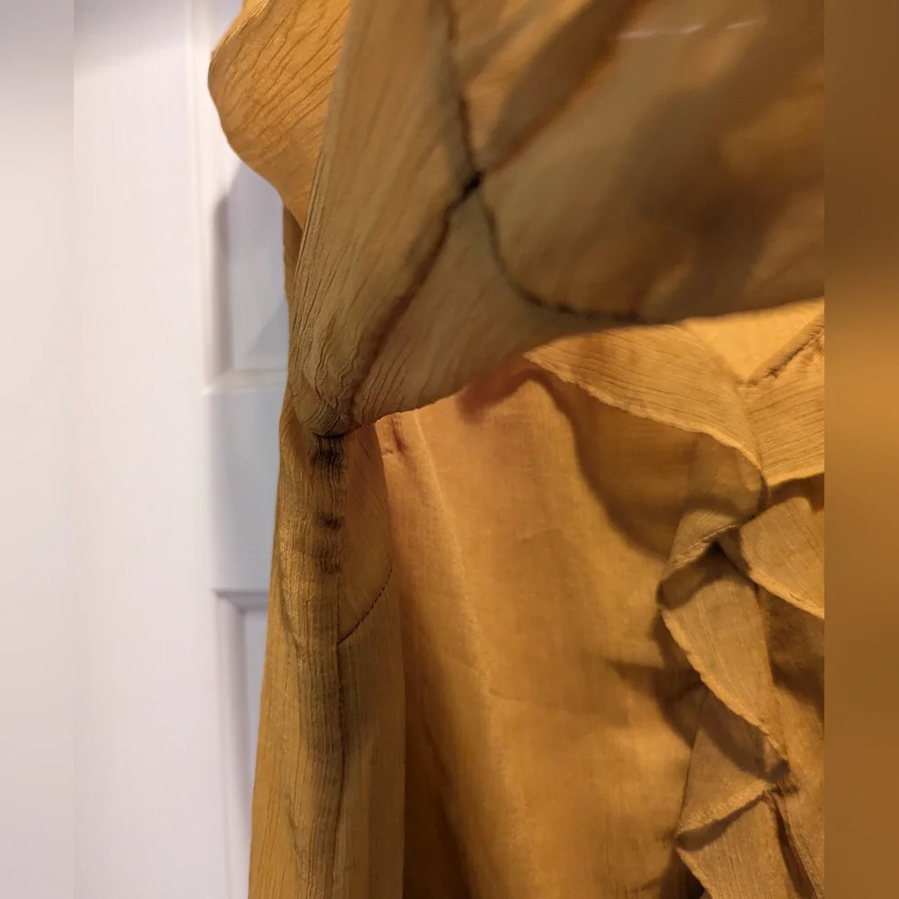 Sunday in Brooklyn Anthropologie Mustard Yellow Sheer Lined Blouse Top Sz S EUC - Picture 3 of 16